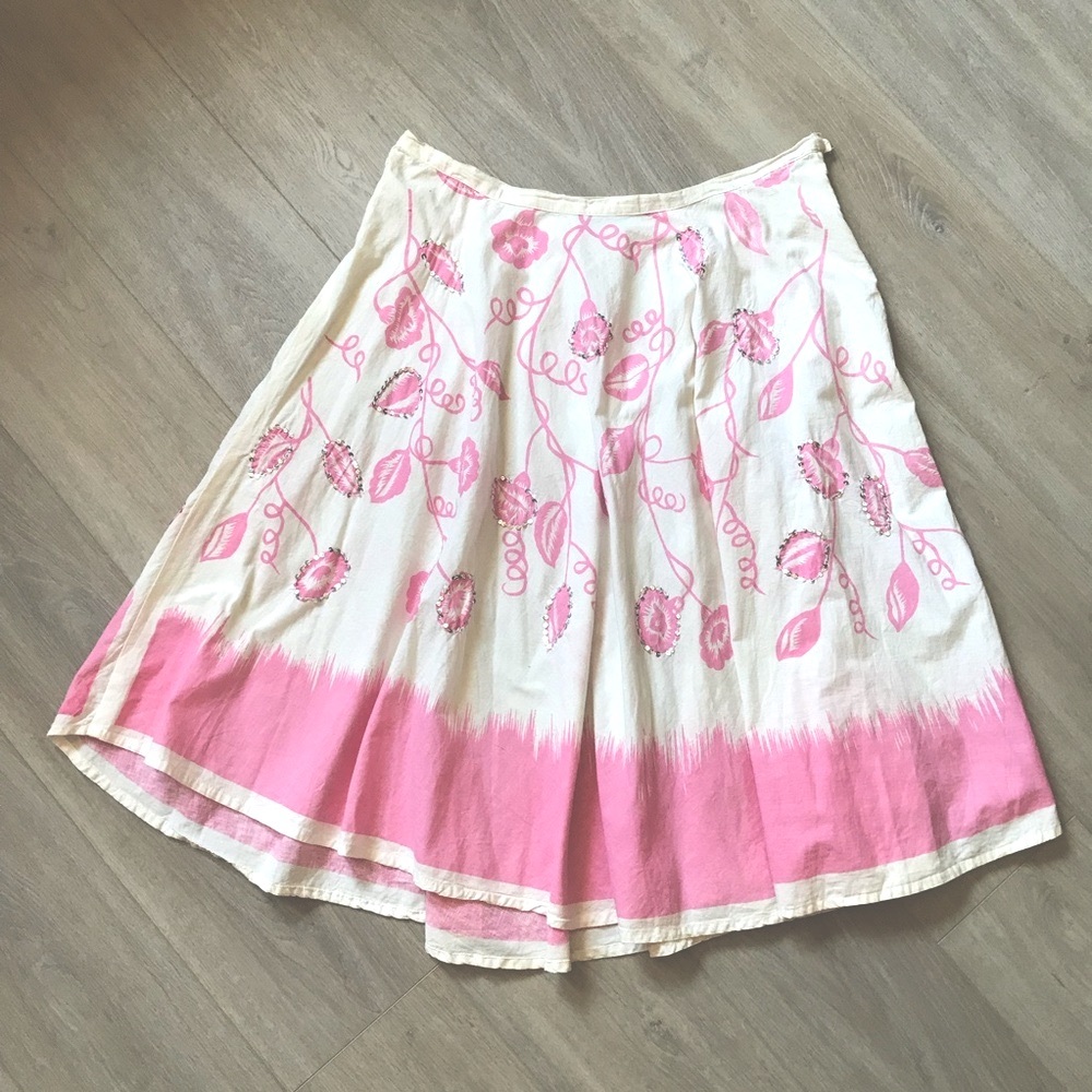 Sequined Floral Pink and White Women's Skirt